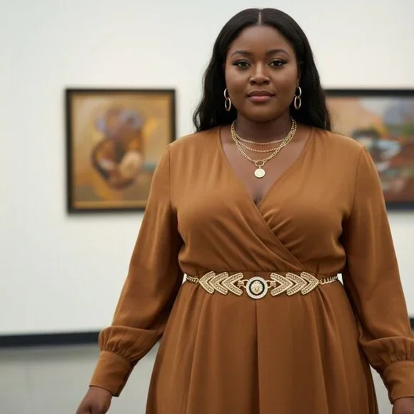 Women Gold Metal Chain Links Arrowhead Fashion Belt Lion Head Coin Charm M L XL - Picture 9 of 17